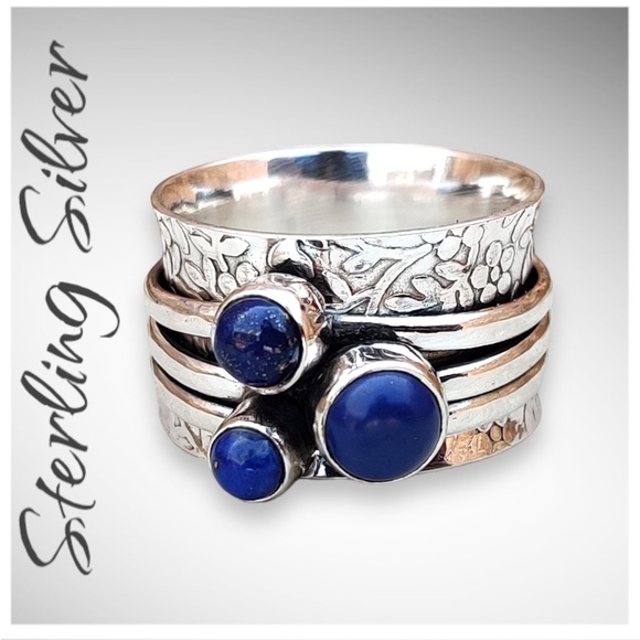 eCubed Jewelry - Sterling Silver Spinner Ring Lapis Lazuli 8.5”